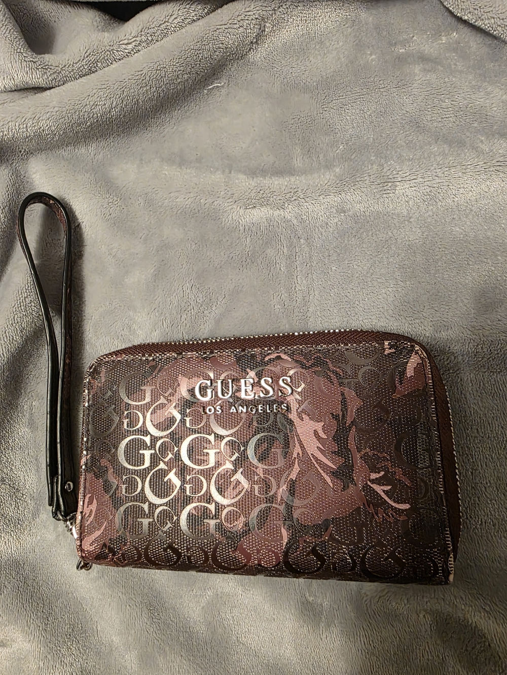 GUESS Los Angeles Maroon Logo Wristlet Wallet